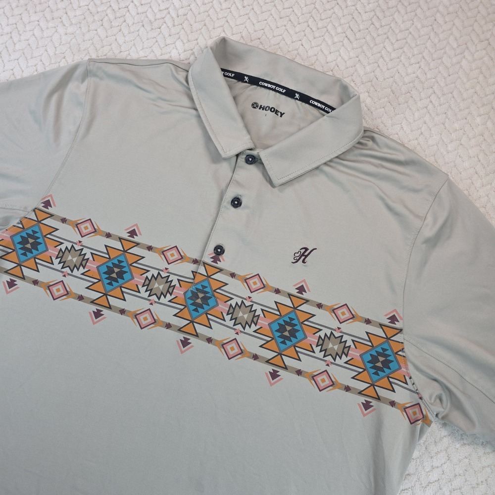Hooey Cowboy Golf Mens Large Sage Green Southwestern Geometric Polo Shirt